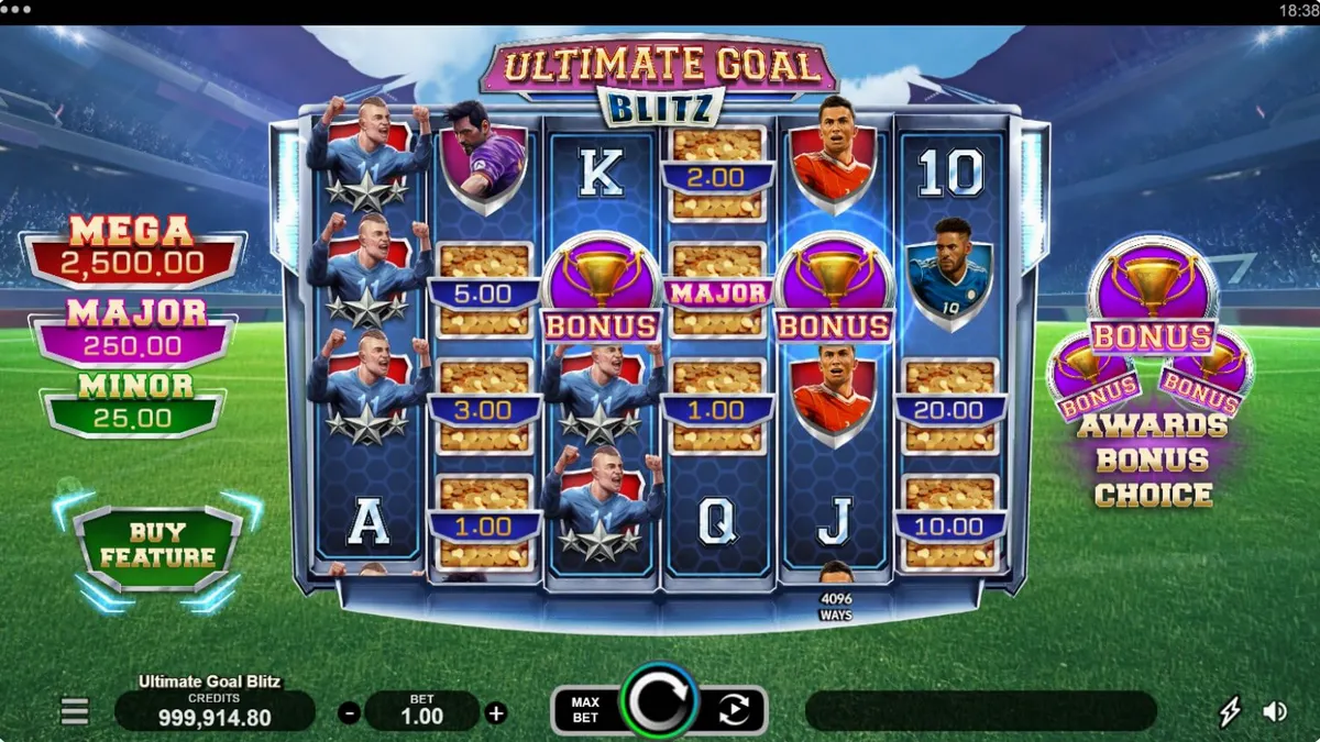 Tampilan visual stadion sepak bola dalam slot Ultimate Goal Blitz