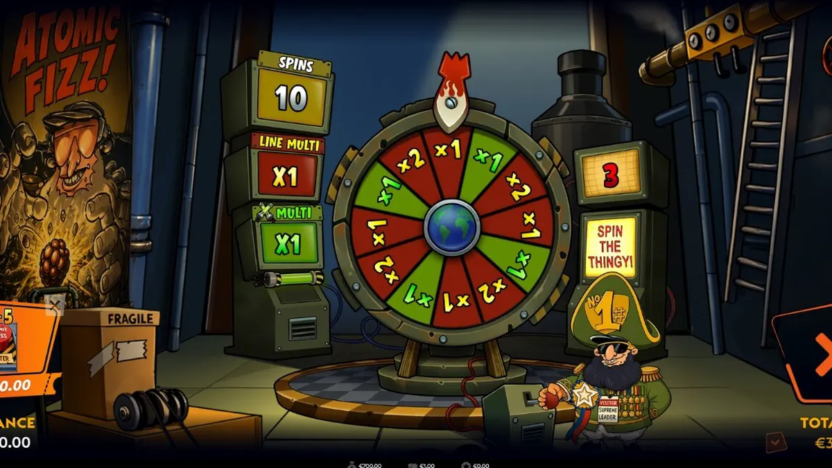 Tampilan layar permainan slot Enriched dengan tema nuklir dan bunker bawah tanah